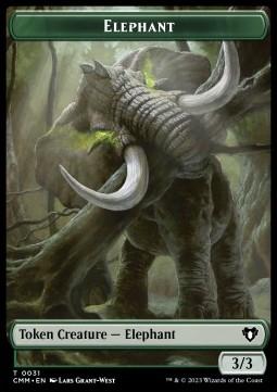Elephant Token (G 3/3) // Elemental Token (R 3/1 Trample, haste)